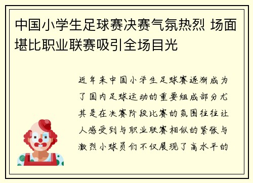 中国小学生足球赛决赛气氛热烈 场面堪比职业联赛吸引全场目光 中国小学生足球赛决赛气氛热烈 场面堪比职业联赛吸引全场目光